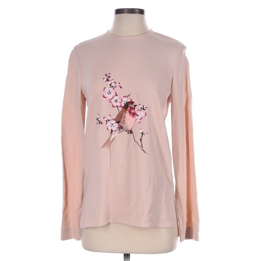 Stella McCartney Pink Bird Floral Embroidered Crepe Blouse Tunic FR 36 XS Italy